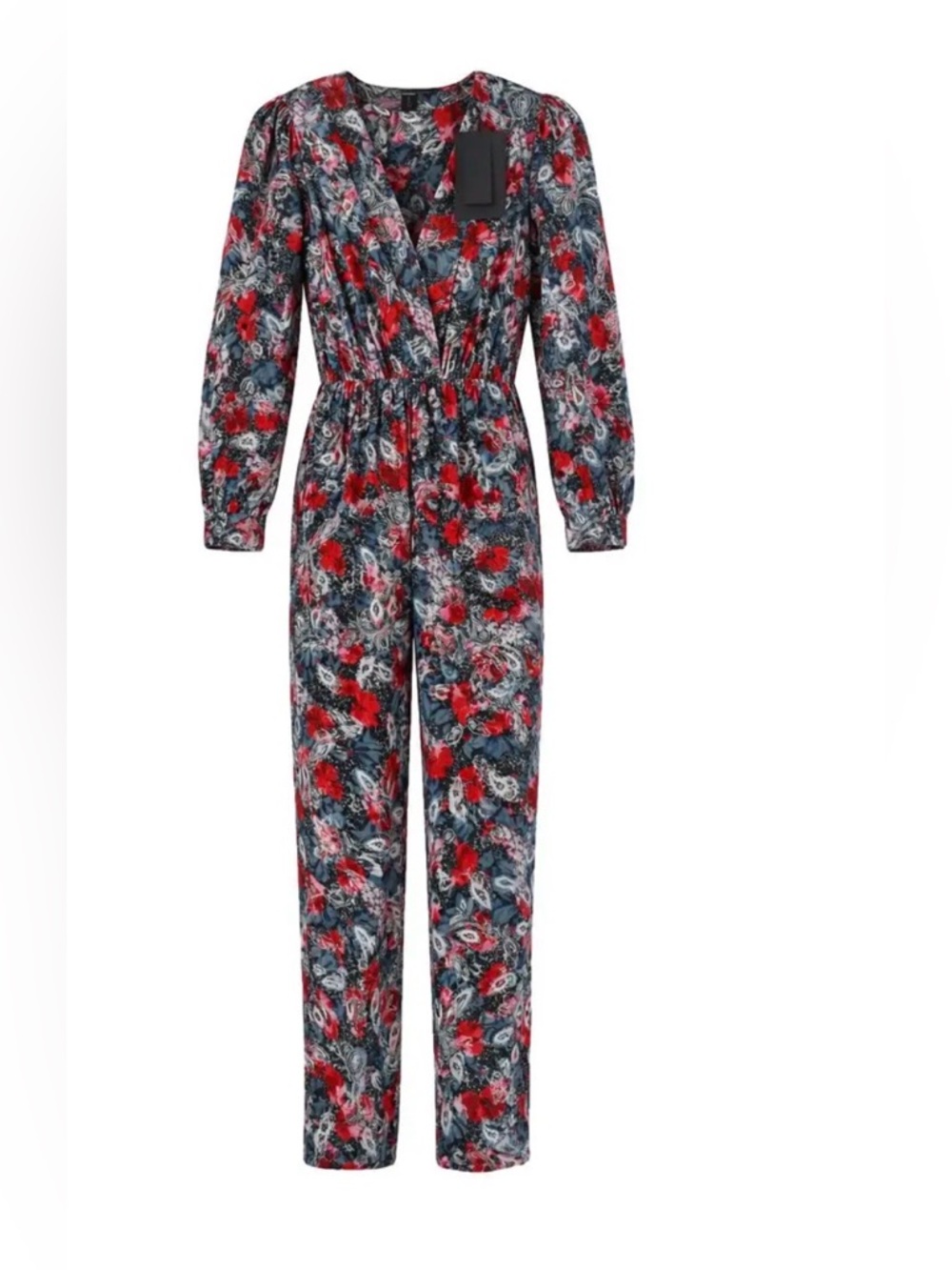 THE KOOPLES PAISLEY FLOWERS SILK Floral Print V-Neck Jumpsuit WITH POCKETS